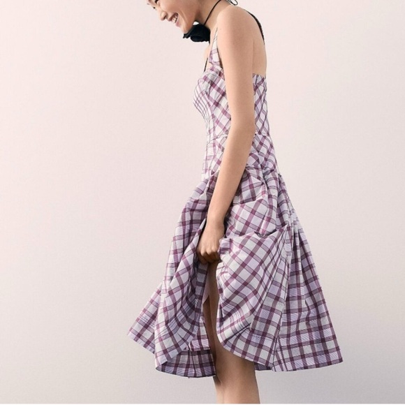 NWT Anthropologie Maeve Square-Neck Drop-Waist Midi Dress | Plaid | Size 4 - Picture 4 of 11